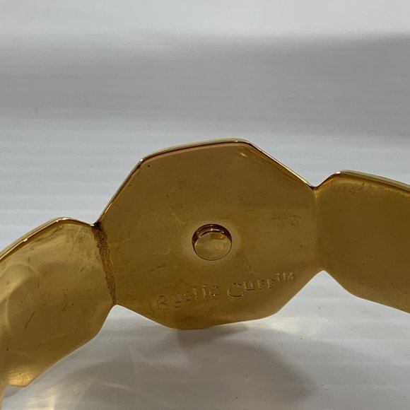 Rustic Cuff Gold Tone Black Snakeskin Leather Python Open Cuff Bracelet - Picture 7 of 9